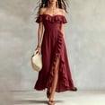 thumbnail image 2 of UDAUDU Women's Midi Dress 2026 Spring Summer Off The Shoulder Satin Wedding Guest Dresses Wrap Party Cocktail Formal Prom Dresses Wine M, 2 of 7