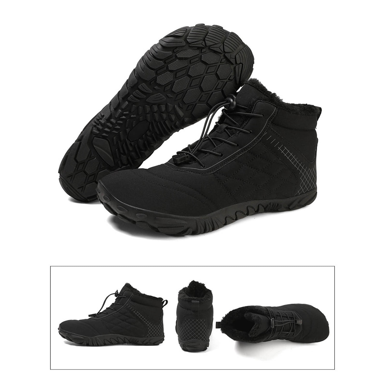 Ketyyh-chn99 Winter Barefoot Hiking Boots Golf Shoes Men's Women's Winter Barefoot Hiking Boots Warm Snow Boot Slip On Barefoot Boots Black,8