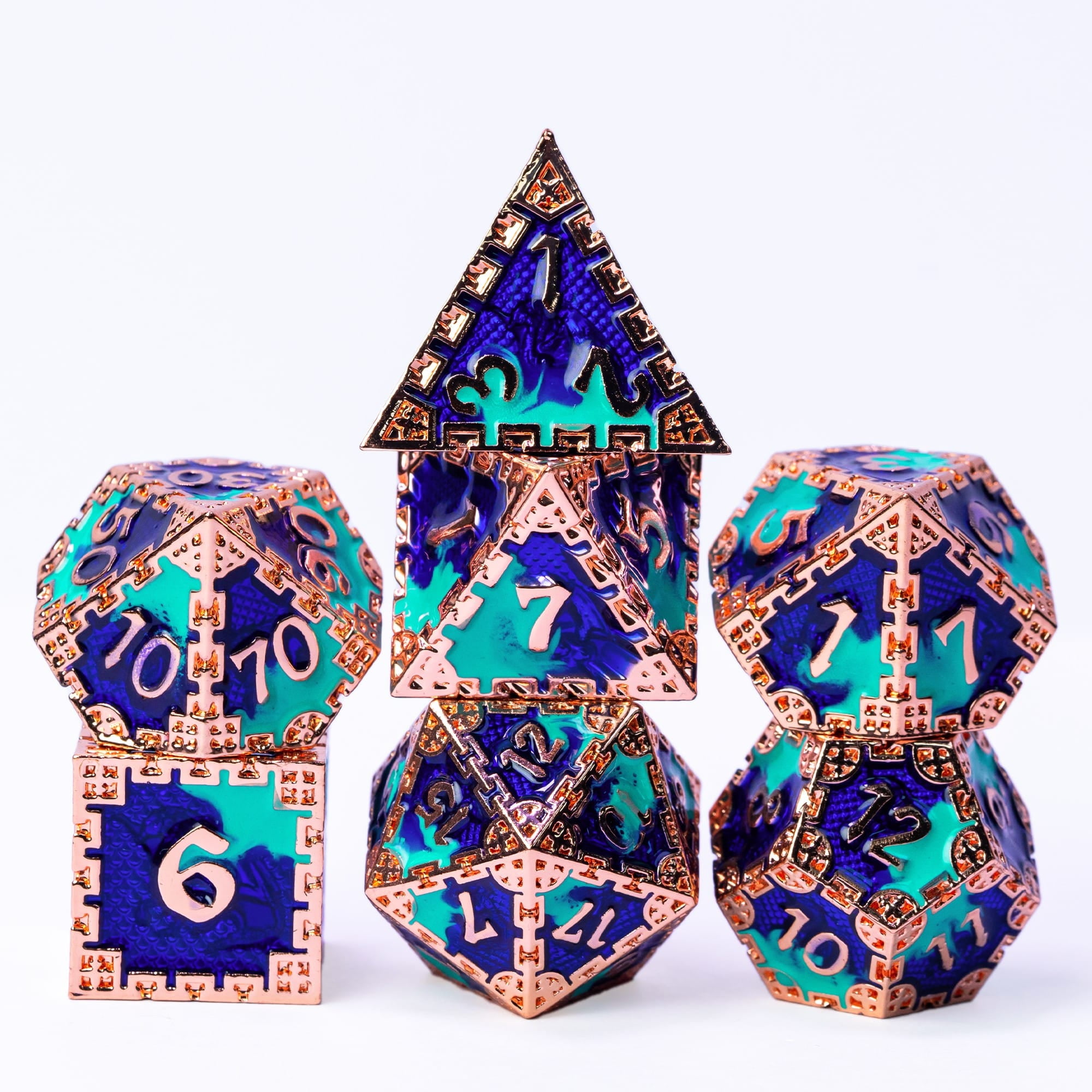 Cusdie Metal Dice Set, 7 Pcs DND Metal Dice, Dragon Scale Polyhedral