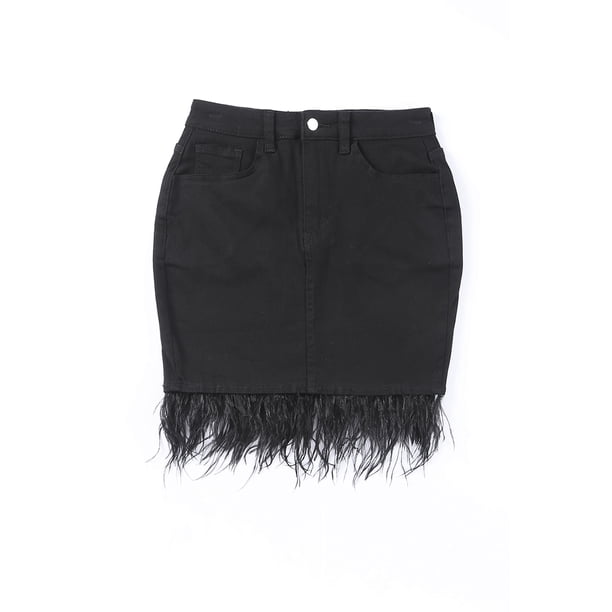 ABPHQTO Falda vaquera de mujer negra con flecos de plumas