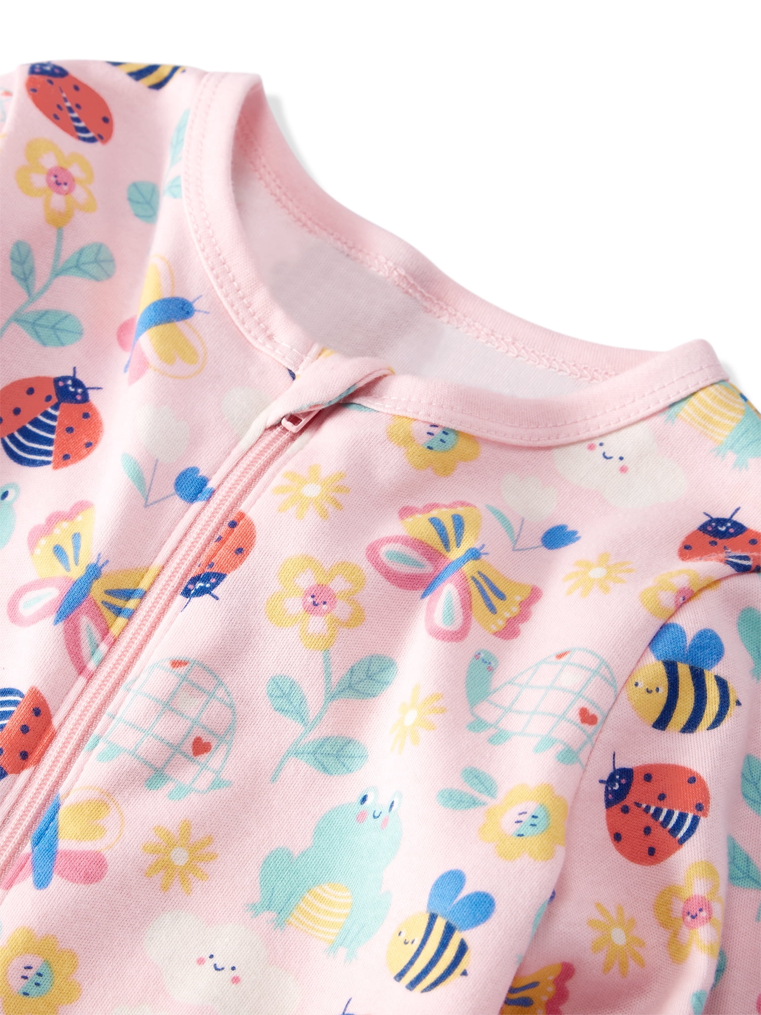 Garanimals Baby Girl Cotton Footed Sleep & Play Pajamas, Graphic Prints, 2-Pack, Sizes Newborn - 9M