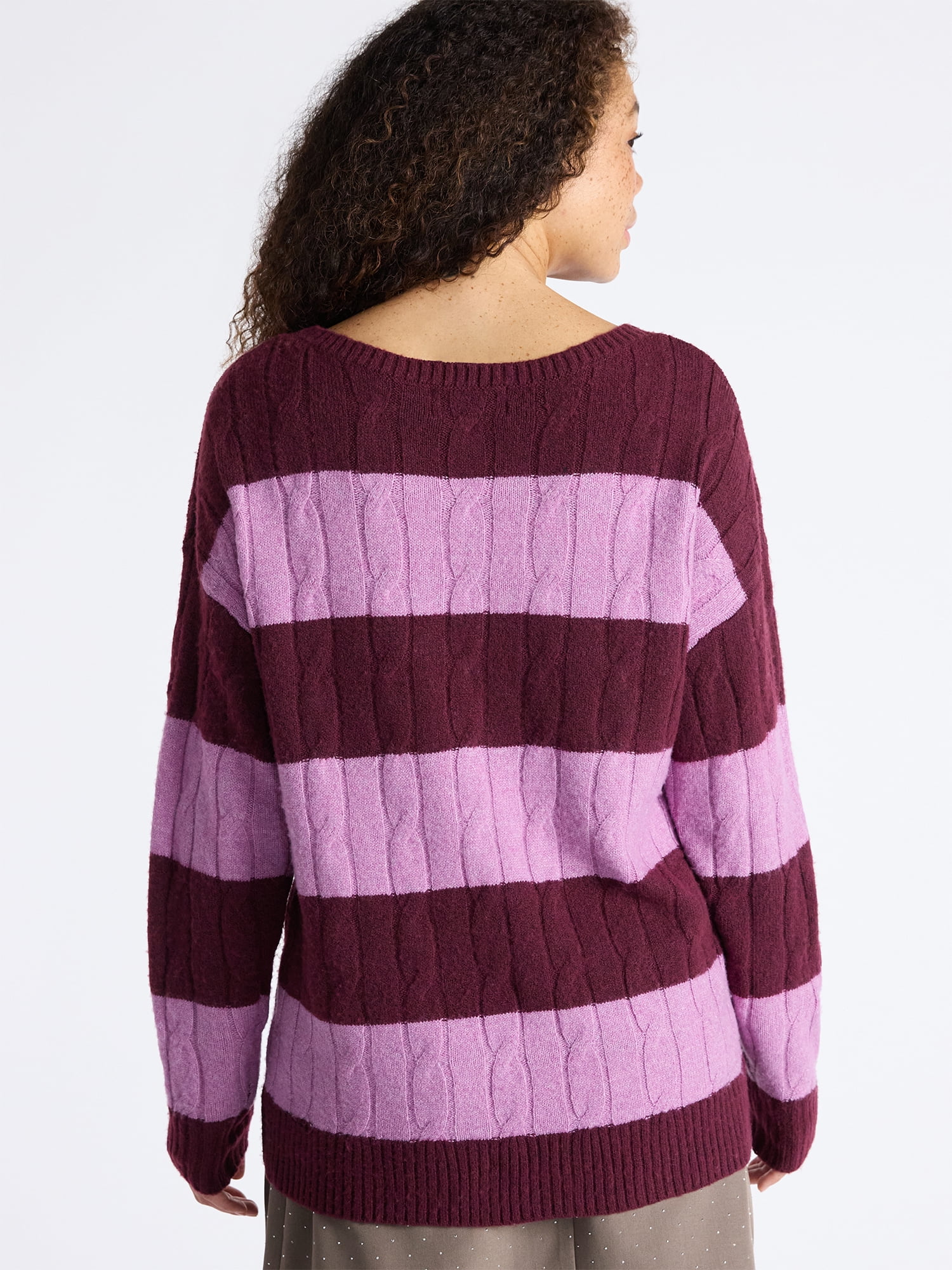 No Boundaries Boatneck Pullover Cable Knit Sweater, Lightweight, Women's