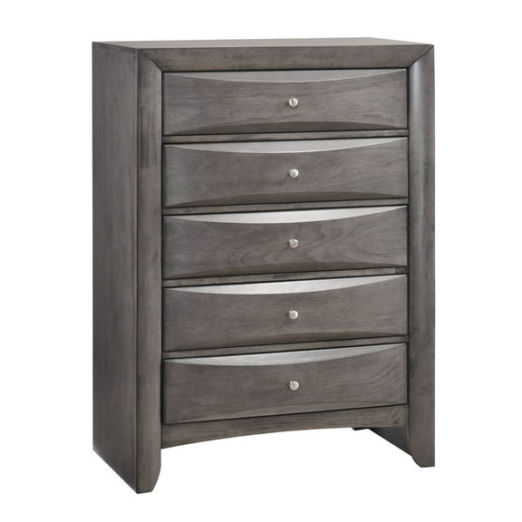 5-Drawer Chest - Bedroom Storage Organizer, Gray Finish, Modern Design, Tall Vertical Dresser