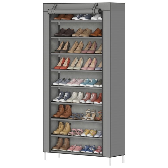 Shoe Rack 9-Tier, Storage Cabinet with Dustproof Cover, Holds 40-50 Pairs, Gray