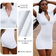 thumbnail image 5 of OQQ Women's 2 Piece Dresses Sexy Ribbed Zip Front Short Sleeve Stretch Tops Mini Dress, 5 of 7
