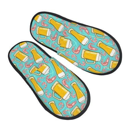 

House Slippers for Women Men - Summer Shrimps Beer Soft House Shoes Fuzzy Slippers Lightweight Slip-On Cozy House Slippers for Woman Indoor Outdoor
