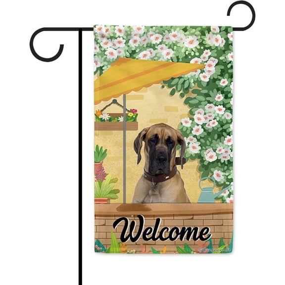 Welcome Summer Dog Garden Flag Great Dane Play in the Yard Floral Plants Sunshade Spring Decor Home Banner for Outside 12.5x18 Inch Double Side