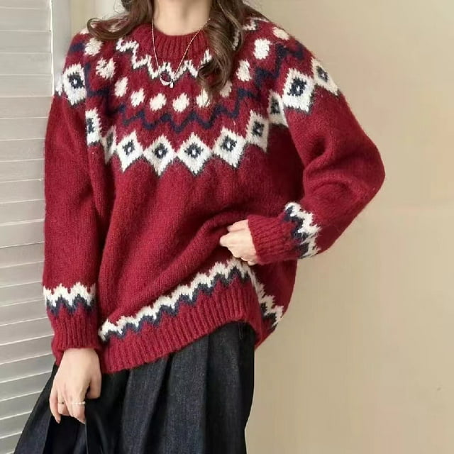 Women's Elegant Ribbed Knit Crew Neck Sweater Long Sleeve Loose Fit for Casual Daily Work