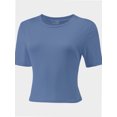 thumbnail image 3 of Women's Basic Teen Tee Workout Crewneck Short Sleeve Slim Fitted Casual Crop Top, 3 of 5