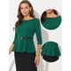 thumbnail image 2 of Top Peplum de trabajo elegante con cinturón de manga 3/4 y cuello redondo para mujer Verde L Allegra K, 2 of 5
