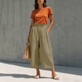 thumbnail image 6 of VEKDONE Womens Palazzo Pants Summer Cotton Baggy Ankle Pants Casual Elastic High Waist Wide Leg Pants with Pockets Khaki XL, 6 of 7