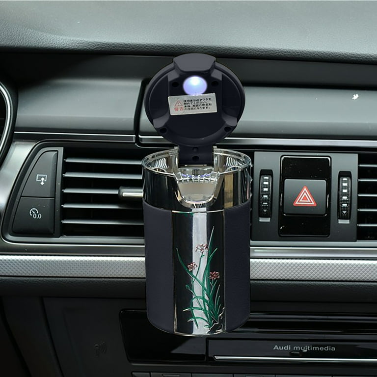 Ashtray Ash Holder Car Cigarette Ash Container Car Supplies Ash Trash Bin, Car Ashtray Carbon Fiber Car Ashtray with Led Portable and Practical Easy