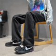 thumbnail image 4 of Men's Patchwork Checkerboard Straight Leg Jeans, Loose Wide Leg Denim Pants Casual Streetwear Trousers, 4 of 5
