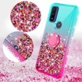 thumbnail image 3 of Liquid Glitter Phone Case for Motorola Moto G Play 2023/G Pure / Moto G Power 2022 Case Ring Kickstand for Girls Women Clear Case Cover - Teal/Pink, 3 of 5