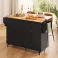 thumbnail image 6 of Noelse Kitchen Island with Storage on Wheels, Rolling Kitchen Cart with Drop Leaf, Drawer, Cabinet & Rubber Wood Top, Black, 6 of 8