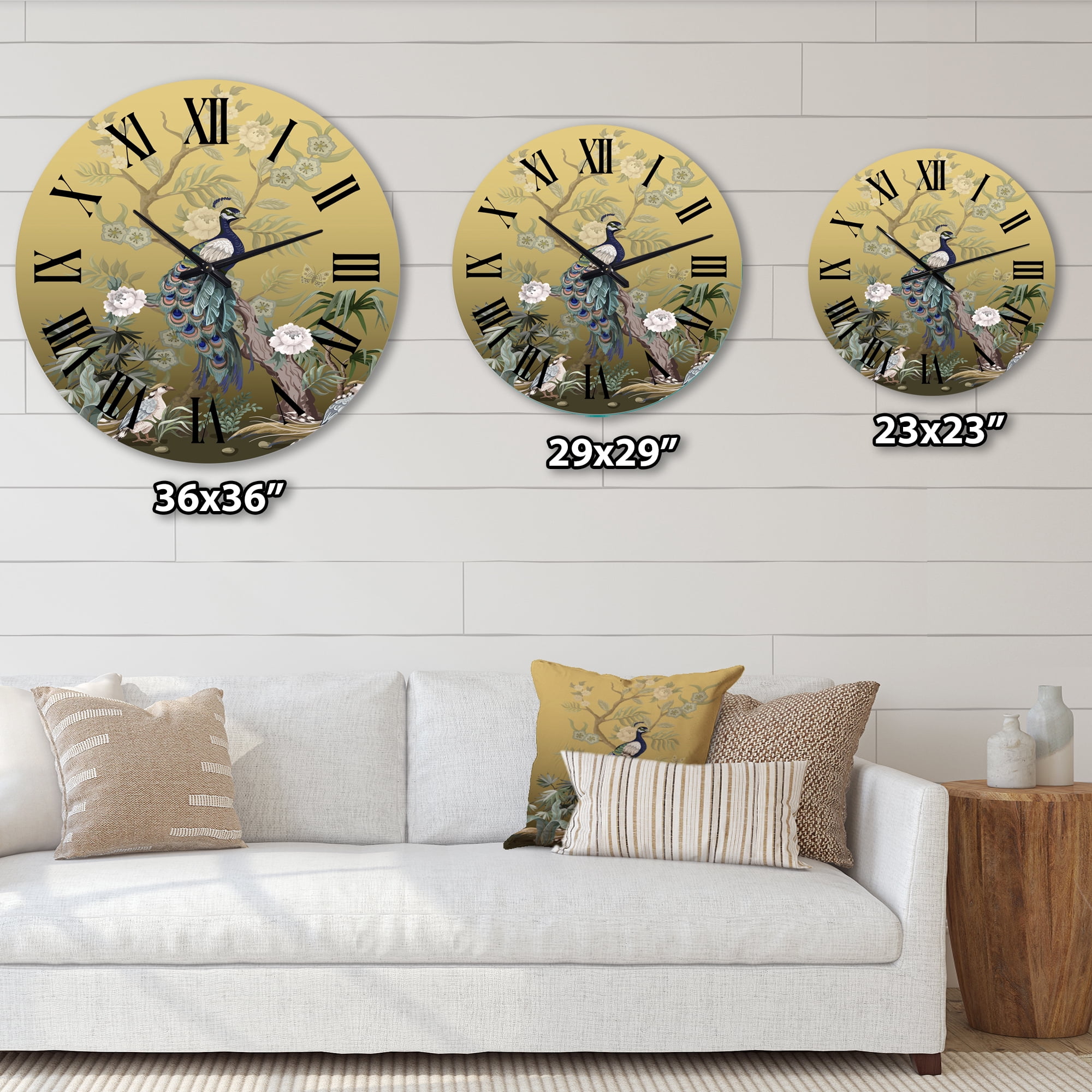 Designart 'Chinoiserie With Birds And Peonies Vi' Traditional Wall Clock