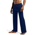 thumbnail image 2 of Mens Pajamas Pants Lightweight Straight Leg Solid Color Pant Comfy Loose Elastic Waist Drawstring Lounge Trousers Navy XXL, 2 of 7