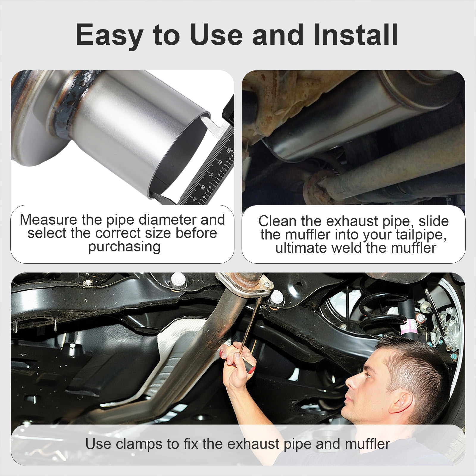 Universal Exhaust Muffler Stainless Steel Straight-Through Performance Muffler for Cars Trucks, 2.25" Inlet/Outlet, Overall Length 20"
