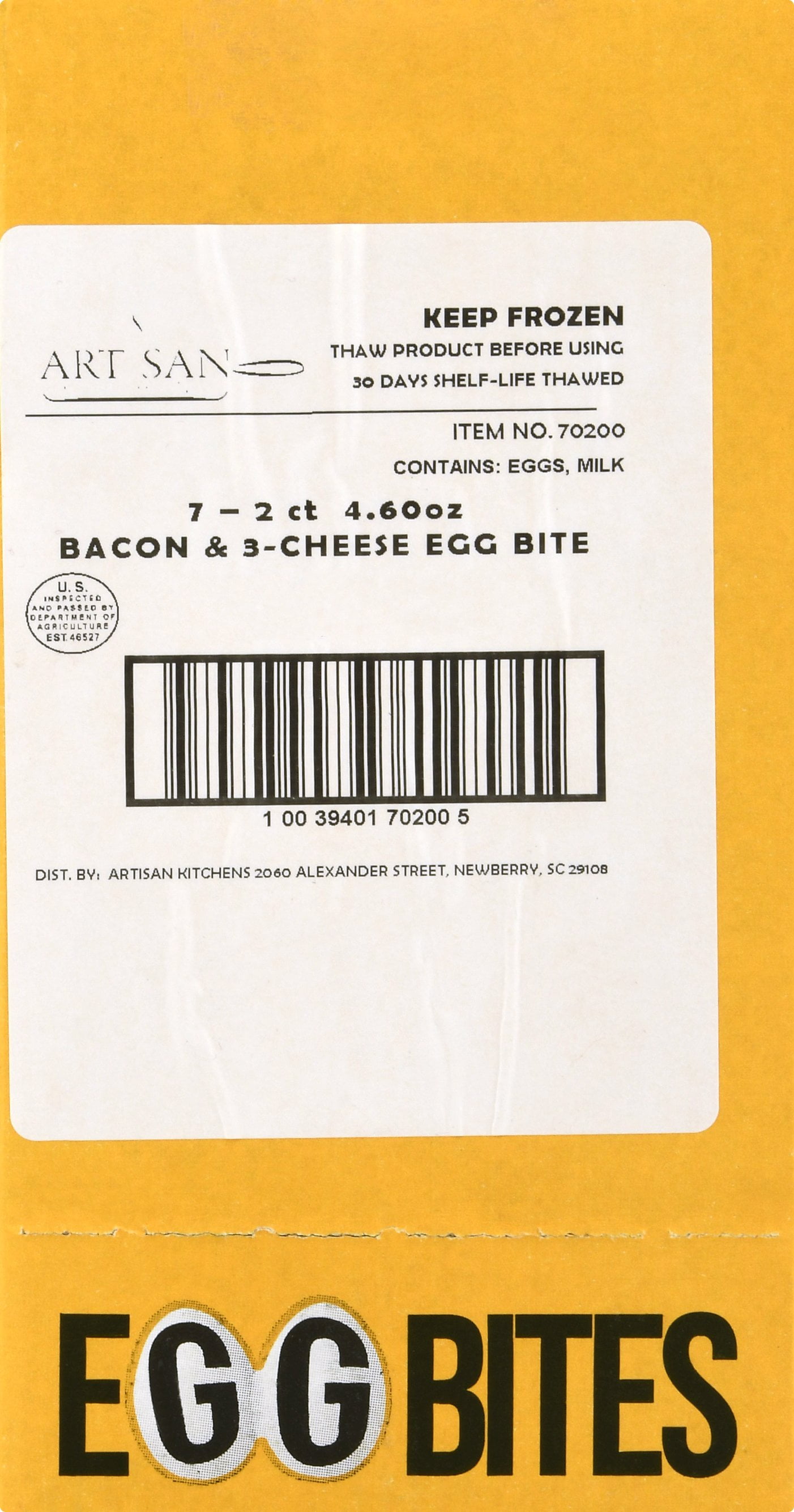 Artisan Kitchens Bacon and Three Cheese Egg Bites - 2 count per pack -- 7 Packs per Case.
