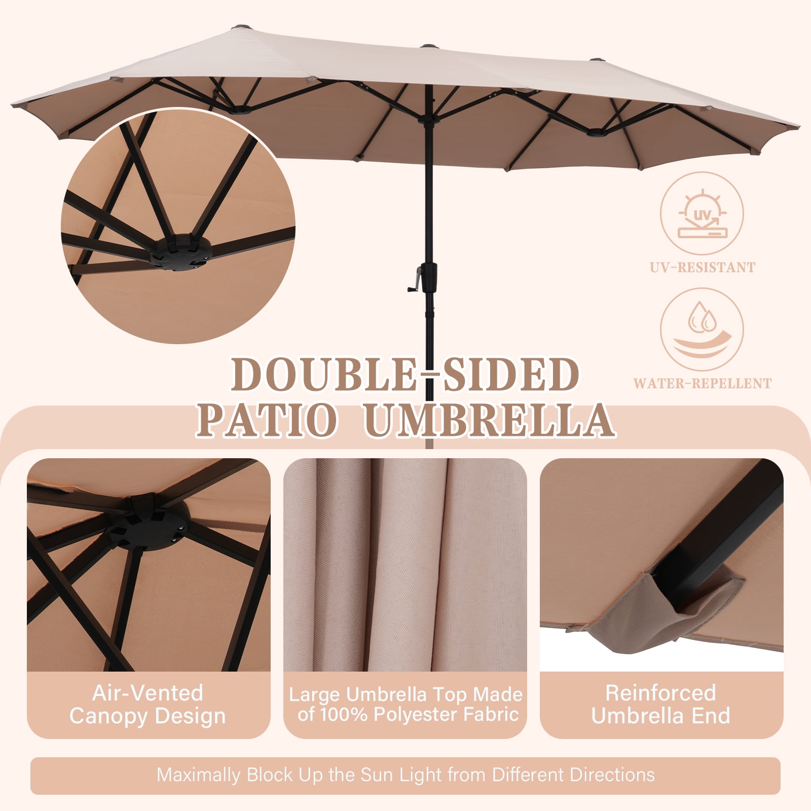 Autlaycil 13ft Patio Umbrella,Extra Large Umbrella with Crank, for Outdoor, Market, Beach, Garden, Yard, Party, Beige