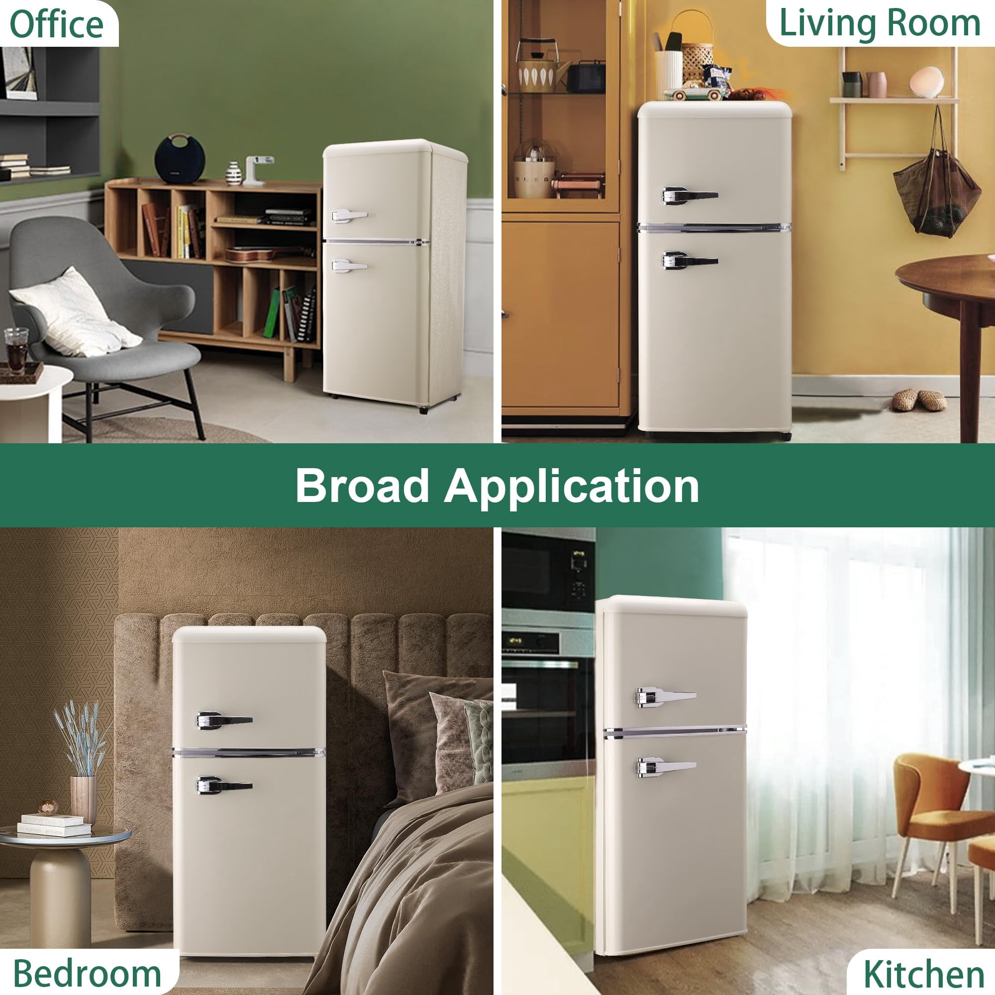Mini Fridge with Freezer 4.0 Cu. Ft, Retro Small Refrigerator with 7 Level Adjustable Thermostat, Compact Classic Dual Door Fridge Removable Glass Shelves for Apartments, Dorm, Office, Cream