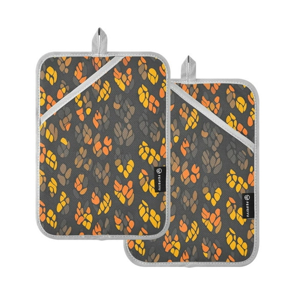 Autumn Leaf Pattern Oven Mitts Pot Holders 2 pcs Heat Resistant for Kitchen Baking Grilling