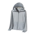 thumbnail image 2 of GaThRRgYP UPF 50+ Women's Lightweight Blouse Summer Sun Defense Essential,Woman Casual Solid Sports Hooded Long Sleeve Zipper Sun-proof High Elastic Gray XXXL, 2 of 6