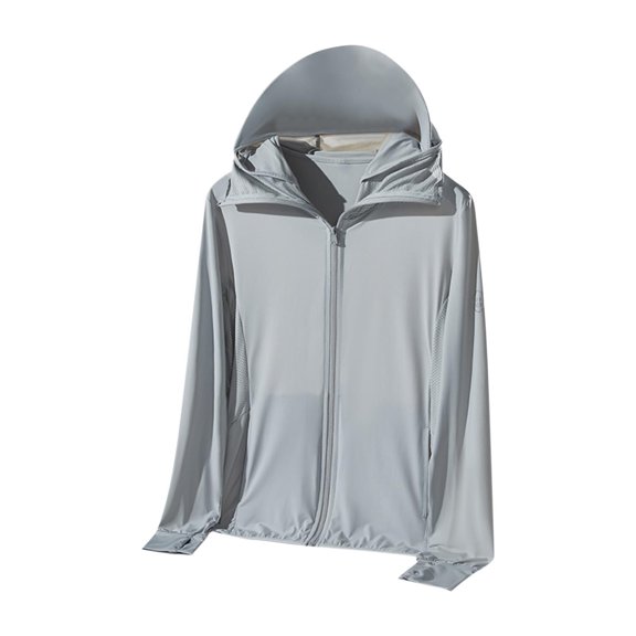 YUGYXL Women's Jacket Ice Silk Full Zip UPF 50 UV Sun Protection Lightweight Long Sleeve Hoodie Sun Shirt Trendy XXL Gray