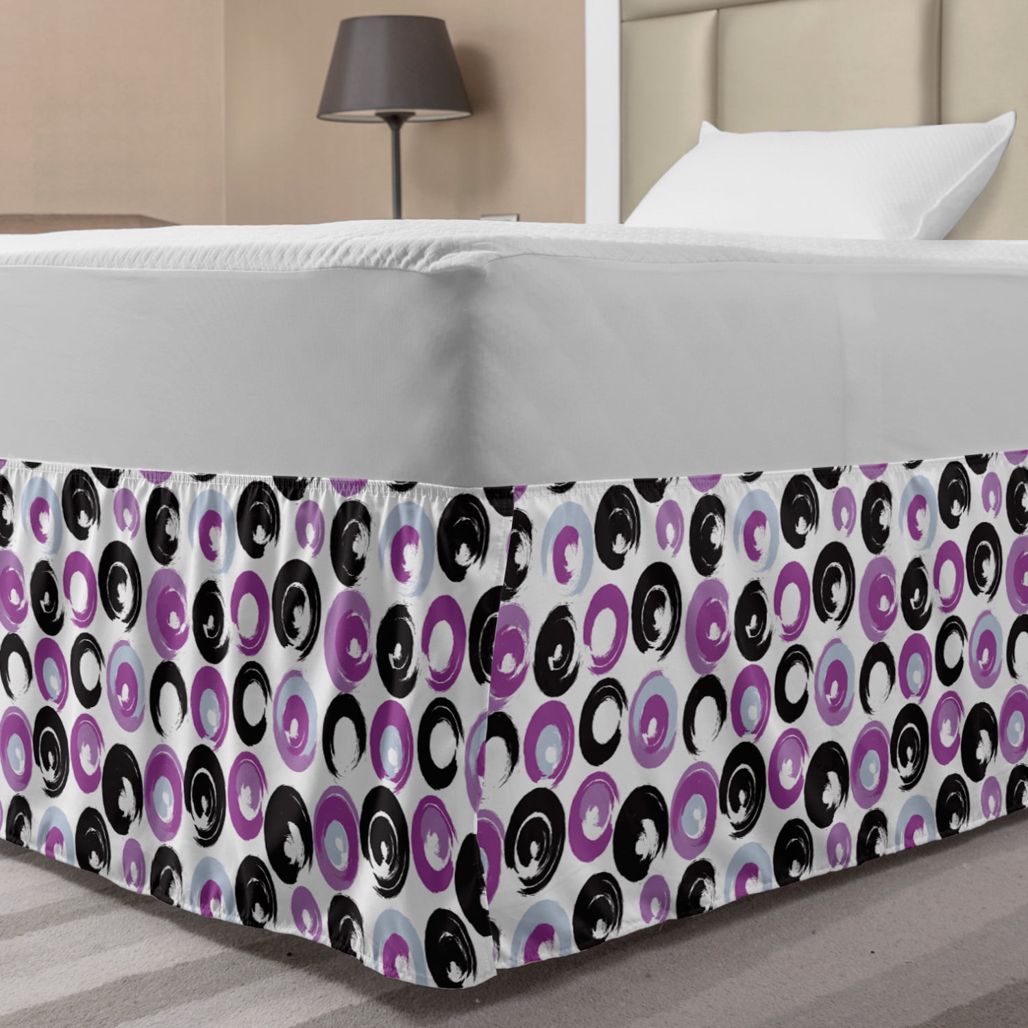 Modern Bed Skirt, Paintbrush Blots Drawn by Hand, Elastic Bedskirt Dust