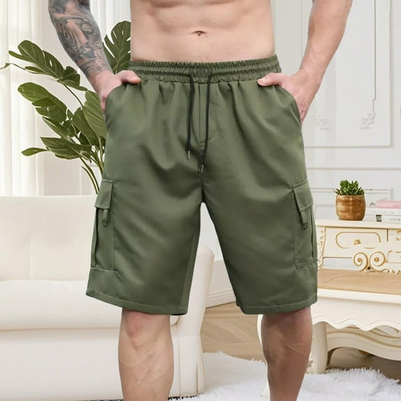 DPTALR George Men's Stretch Waist Zipper Cargo Shorts #Army Green Big and Tall Men L