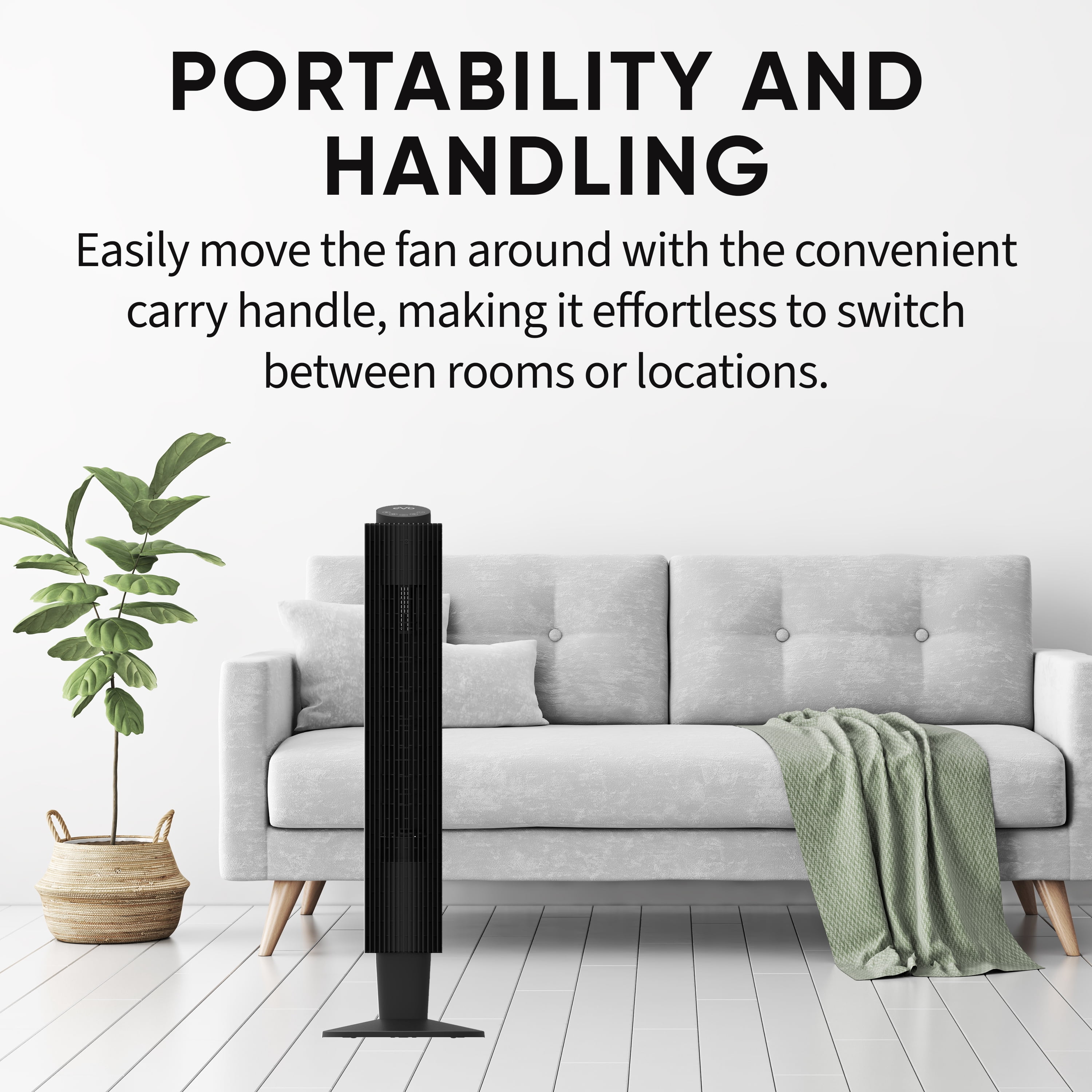 EVO 42" Wi-Fi Electronic Digital Tower Fan (with Remote Control) – 5 Speed Settings, Set Timer From 1-12 Hours, and Built-In Night Light