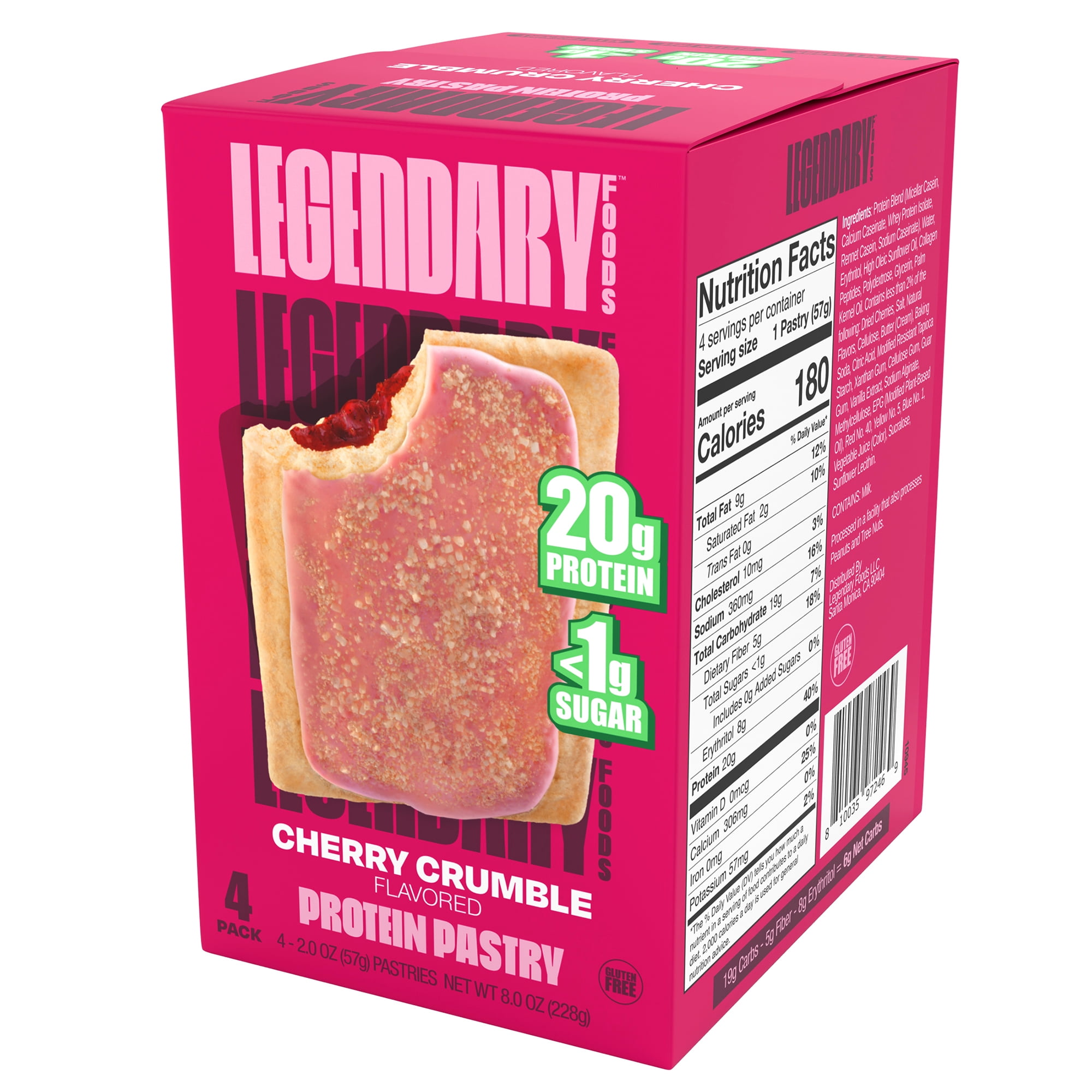 Legendary Foods Gluten Free and Keto Friendly Protein Pastry - Cherry Crumble - 8oz/4ct