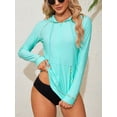 thumbnail image 4 of Charmo Women's Zip Front Rash Guard Long Sleeve Hooded Swim Shirt With Pockets UPF 50+ Swim Top, 4 of 6