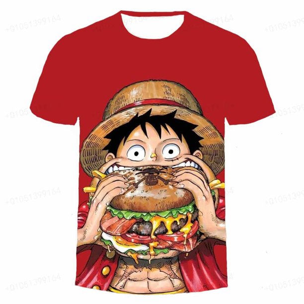 Verano de una pieza Luffy 3d camiseta Casual pirata Wang mujer niños moda manga corta niños niños impreso T-shirt150 heqiyong CONDUJO