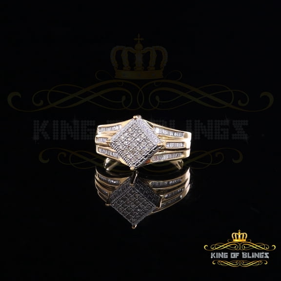 King of Bling's 0.50CT Real Diamond 925 Sterling Yellow Silver Wedding Womens Square Ring Size 7