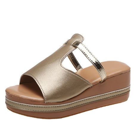 

Womens Platform Wedge Sandals Summer Dressy Metallic Sparkle Slides Fashion Open Toe High Heels Thick Sole Slippers
