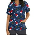 thumbnail image 2 of Wirziis Christmas Costumes for Women Nursing Scrub Tops Christmas Printed Working Uniform Short Sleeve V-Neck Workwear Blouse T-shirt with Pockets, 2 of 5