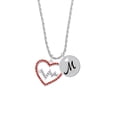 thumbnail image 2 of Delight Jewelry Silvertone Large Red Crystal Heart with Clear Heartbeat Silvertone Script Initial Disc - M - Charm Necklace, 20"+3", 2 of 4