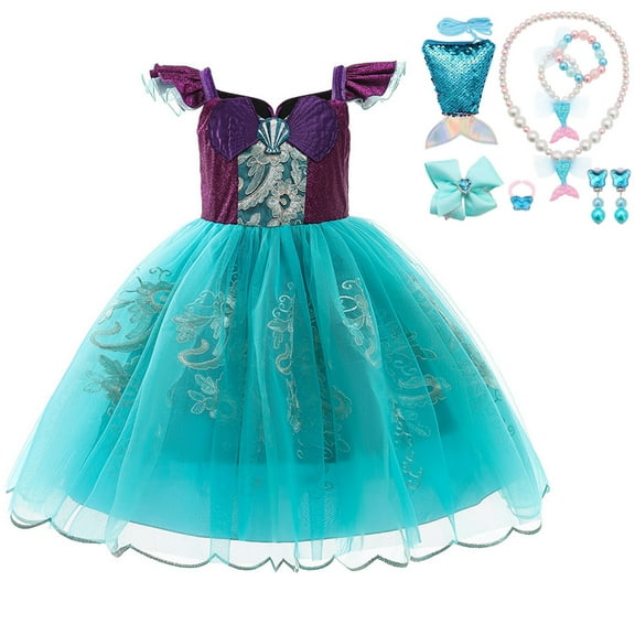 Girls Mermaid Dress Ariel Costume Outfit Playwear Birthday Party Cosplay Kids Summer Dress