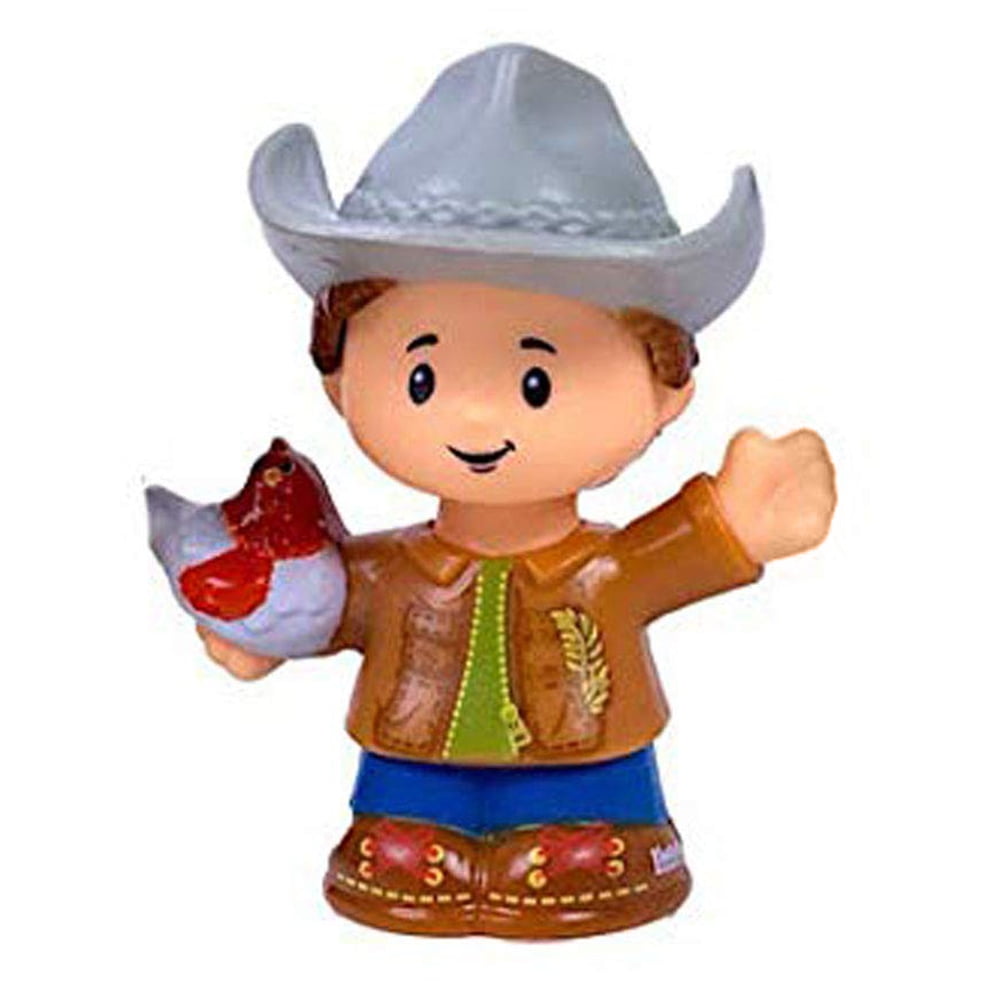 Fisher-Price Little People Cowboy Farmer Boy with Bird In Brown Grey Hat Figure 