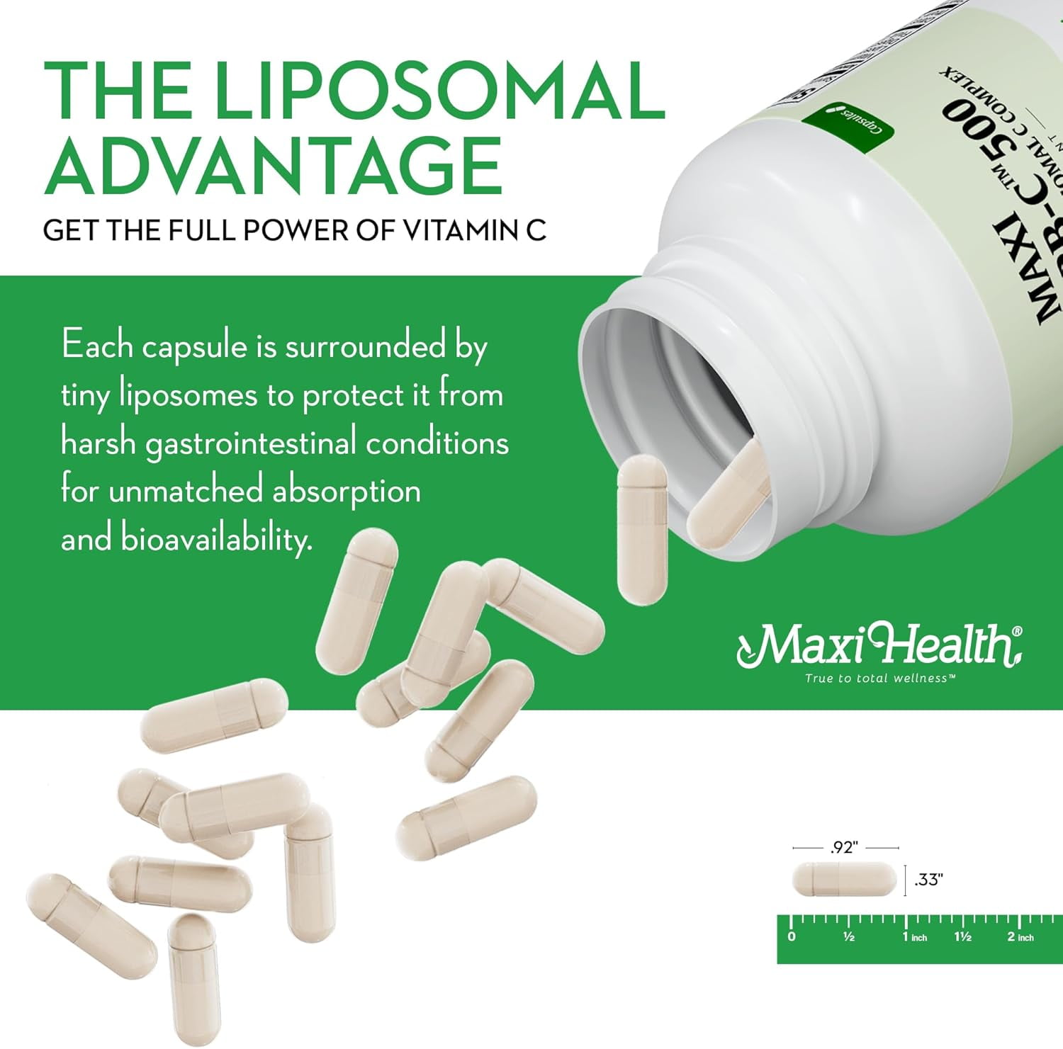 Maxi Health Liposomal Vitamin C Supplement – Immune Support – 500mg Buffered – 90 Vegetarian Capsules – 1 pack