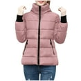 thumbnail image 3 of Gfyviroh Women's Puffer Jackets Stand Collar Full Zip Winter Coats with Zipper Pockets Long Sleeve Quilted Down Coats, 3 of 5