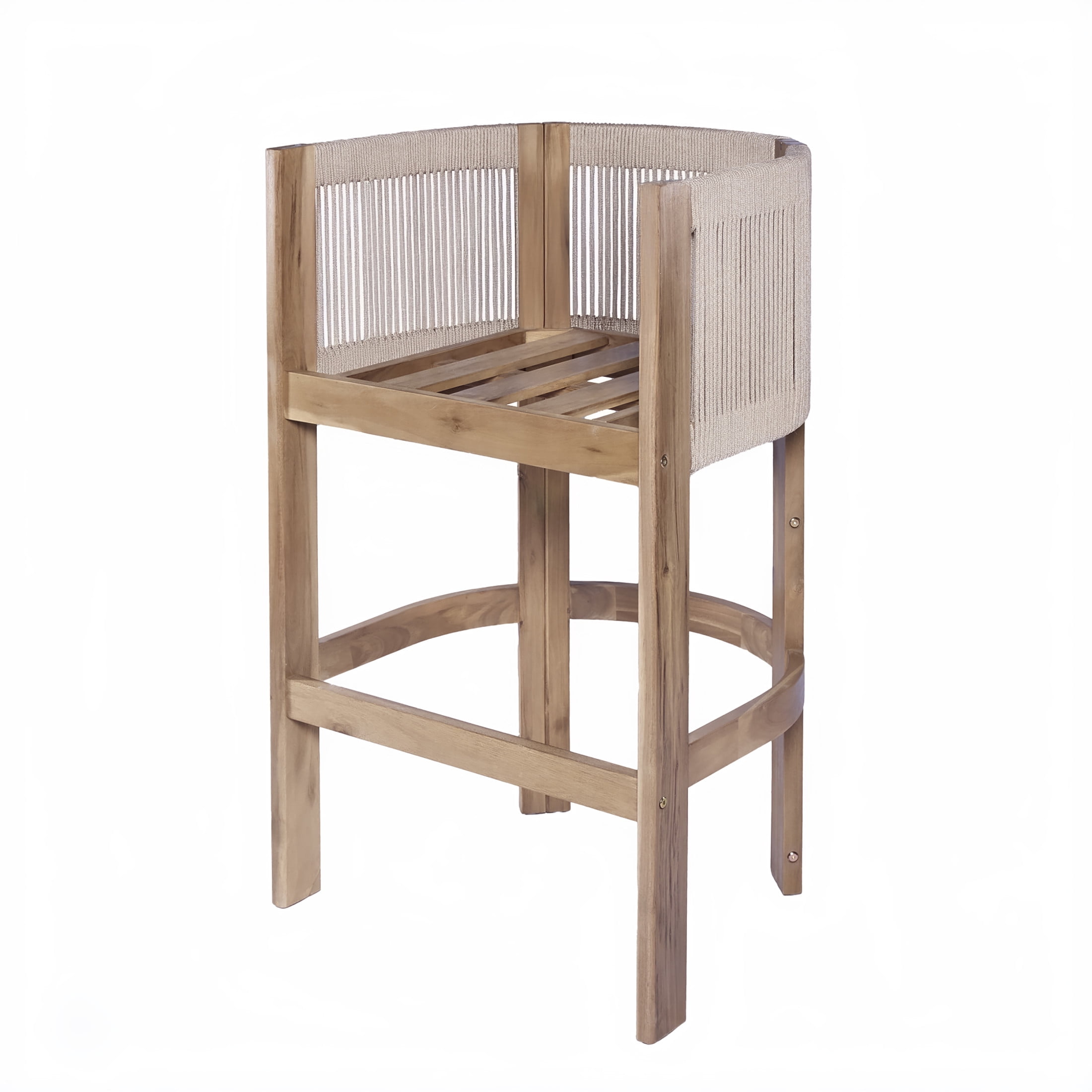Christopher Knight Home Coastal Outdoor Woven Rope Barstools, Solid Wood Frames, Set of 4, Beige Cushions