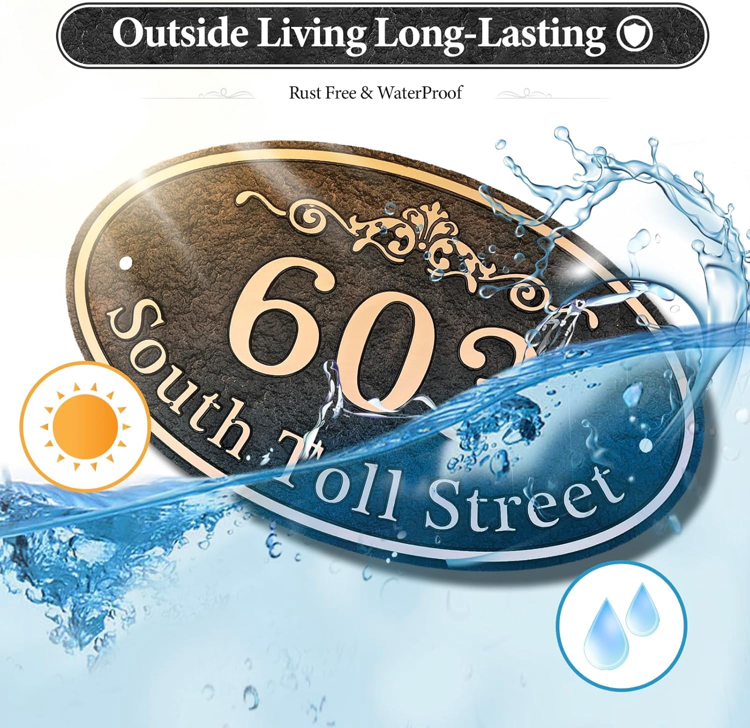 Oval Address Plaque Metal Option - Personalized House Number Sign, Address Sign for Outside, Yard, Driveway, Fence, Mailbox, Gate.