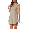 thumbnail image 4 of INSPIRE CHIC Summer Linen Dress for Women's Sleeveless V Neck Collared Casual Beach Solid Loose Dresses XS Khaki, 4 of 5