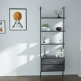 thumbnail image 1 of Williamspace Wall-mounted 4-Tier Ladder Bookshelf with 2 Drawers,Open Storage Shelves Bookcase for Office Living Room,Dark Grey, 1 of 6