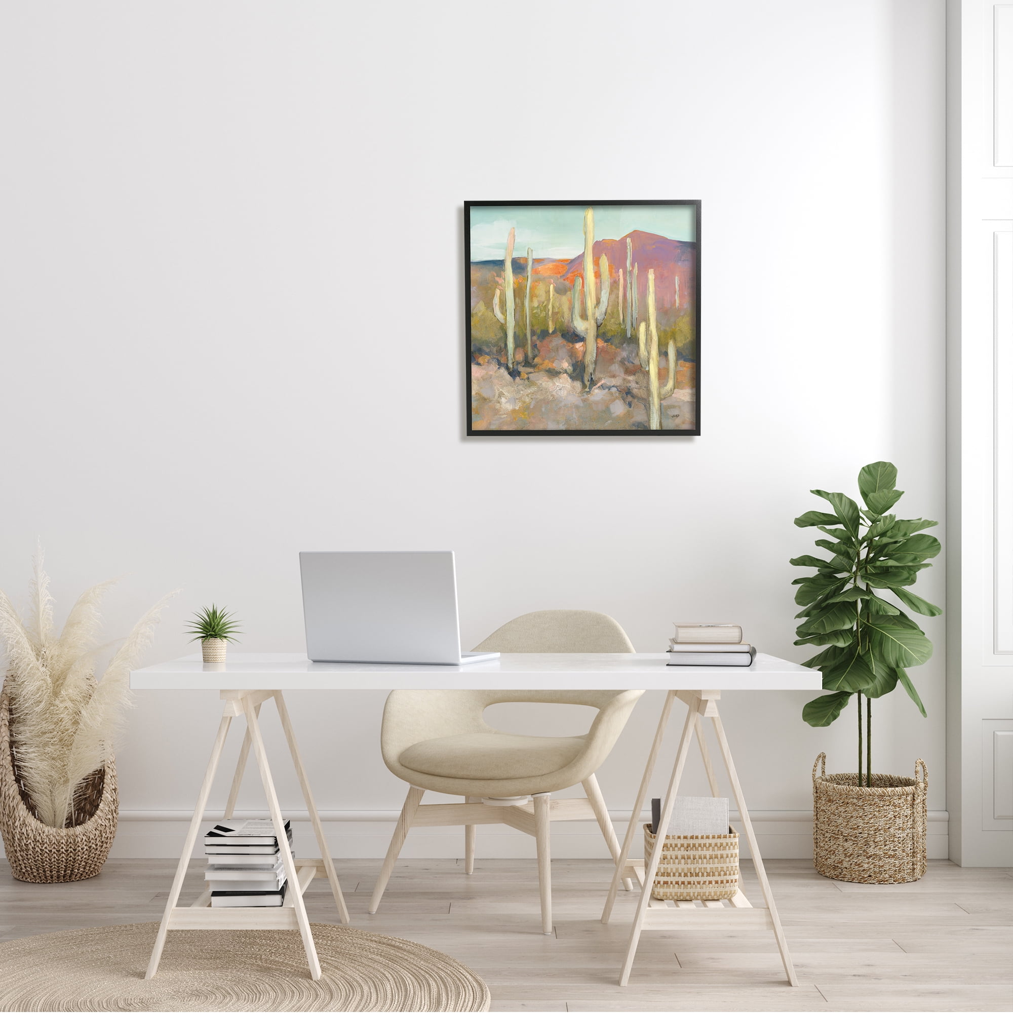Stupell Industries Cactus Plant Desert Landscape Soft Southwestern Plant Painting Black Framed Art Print Wall Art, 24x24, by Julia Purinton