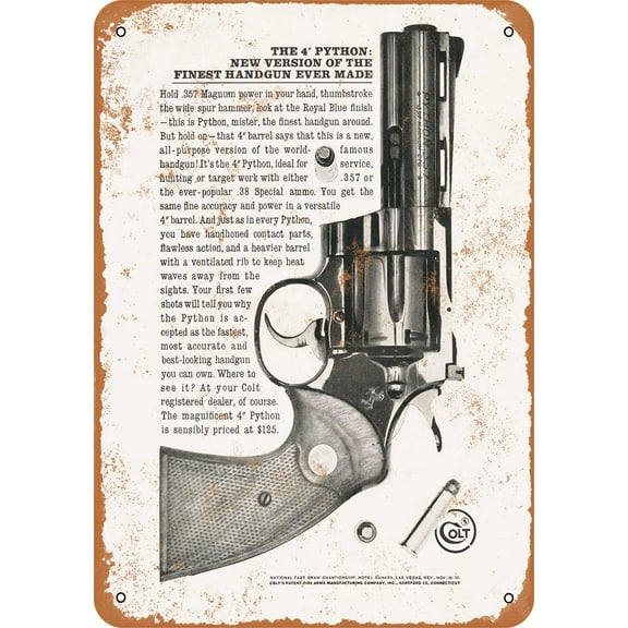 1960 Colt Python .357 Magnums Metal Sign - 7x10 inch - Vintage Look