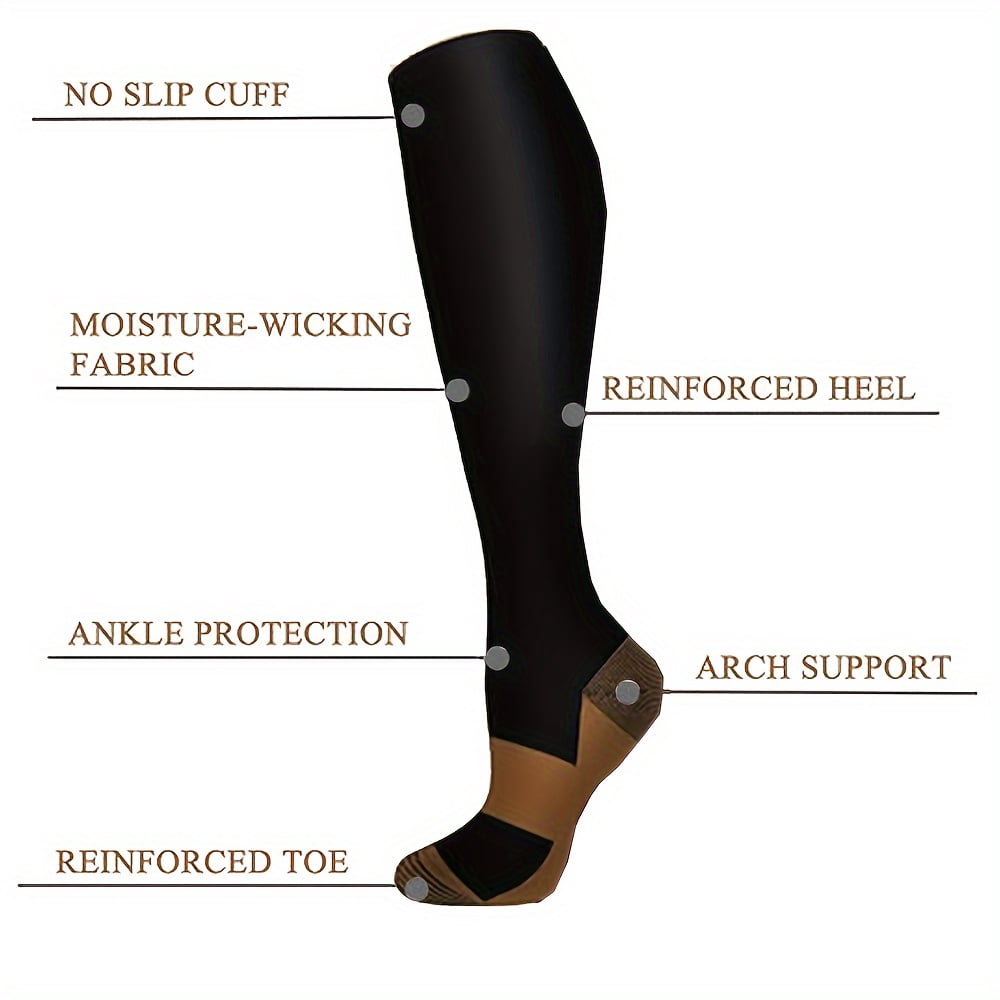 8 Pairs Copper Compression Socks for Men Women Knee Support Hose Medias De Compresion Para Mujer Nurse Nursing School Student Accessories for Work Leg Long Stockings Pregnancy Maternity Travel