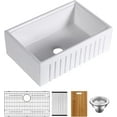thumbnail image 3 of 30 inch White Farmhouse Sink, Fireclay Porcelain Single Bowl Apron-Front Workstation Sink, Reversible Ceramic Farm Sink with various accessories, 3 of 7